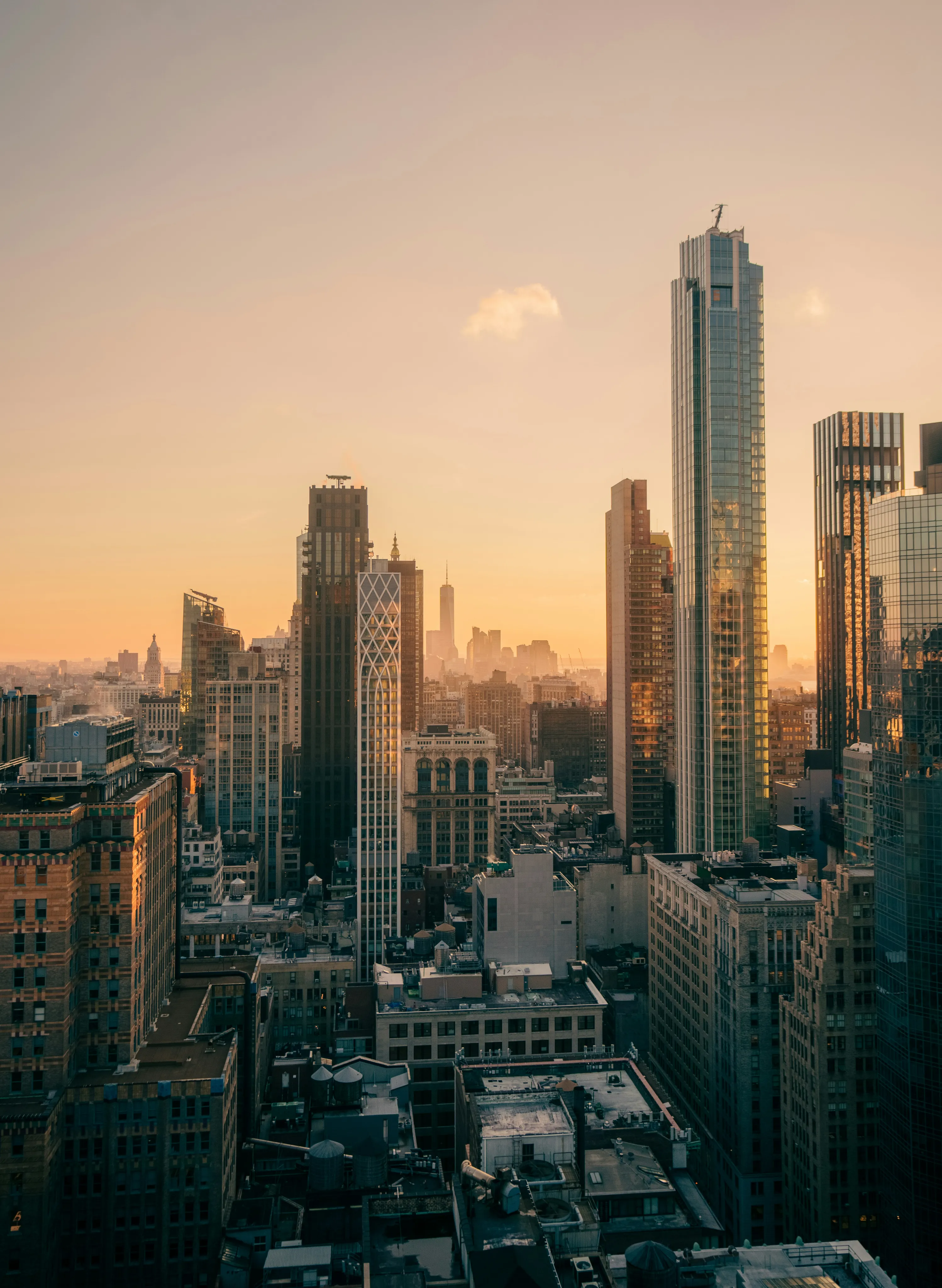 New York City skyline at sunset