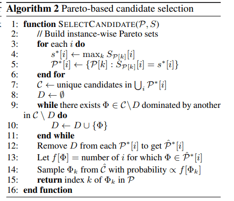 Pareto candidate selection